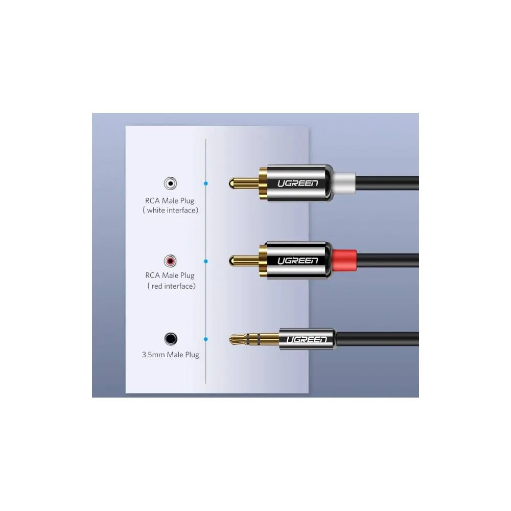 UGREEN AV116 (10590), 3.5mm Male To 2Rca Male Cable, 3m, Black