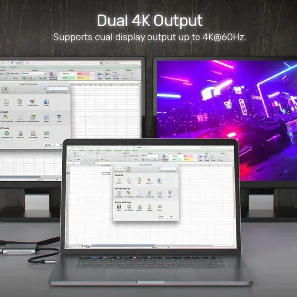 V1404B, UNITEK, USB-C to Dual HDMI2.0 4K Adapter with MST, Space Gray