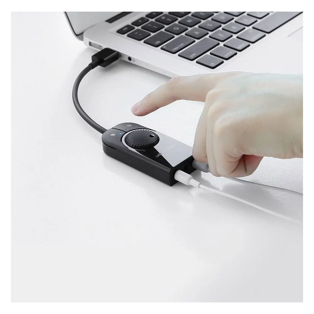 ხმის ბარათი UGREEN CM129 (40964), USB External Stereo Sound, Card 3.5mm Mini Jack With Volume Control Adapter, 15cm, Black