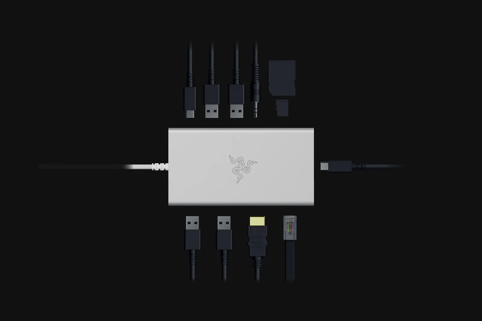 დოკ-სადგური Razer Docking Station USB-C Dock, 11 Port, 7.1, mercury Edition