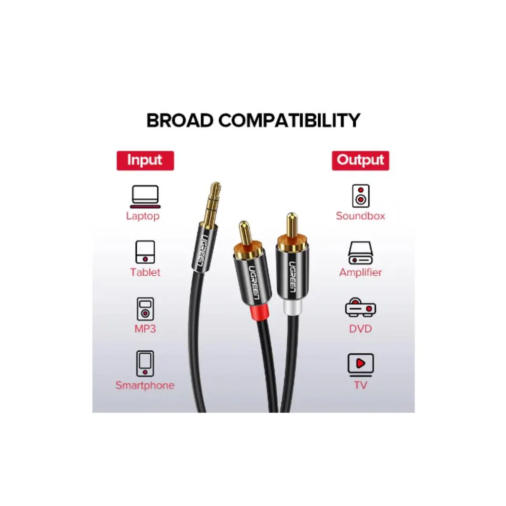 UGREEN AV116 (10590), 3.5mm Male To 2Rca Male Cable, 3m, Black