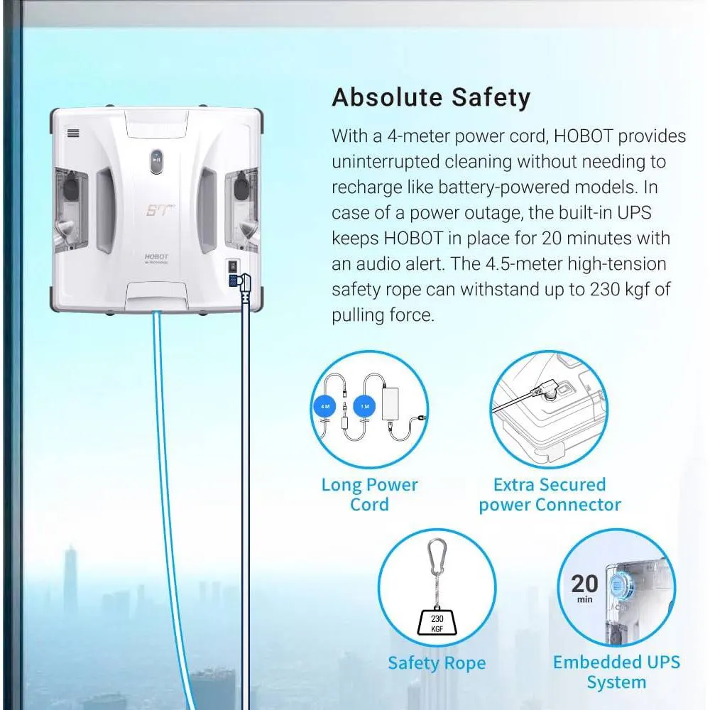 მინის საწმენდი რობოტი Hobot S7 Pro, 100W, 4800Pa, Dual Mop Polish Window Cleaning Robot, White