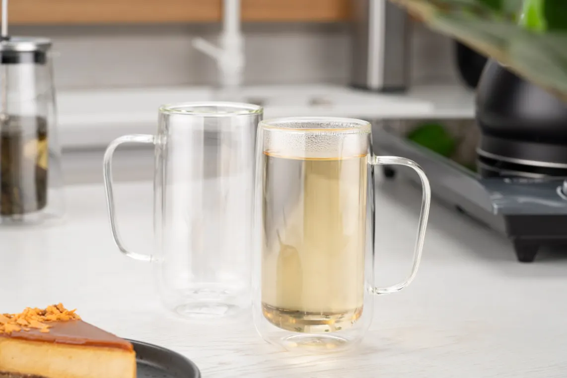 Ardesto Doublewall mug set with handles, 400ml, 2pcs, borosilicate glass, transparent