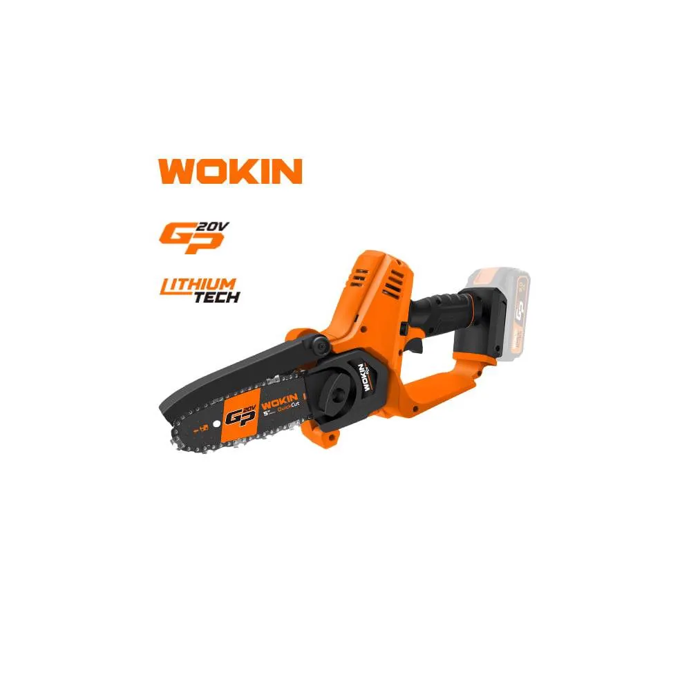 უსადენო ხერხი Wokin 624605, 120mm, 20V Cordless Chainsaw, Black/Orange