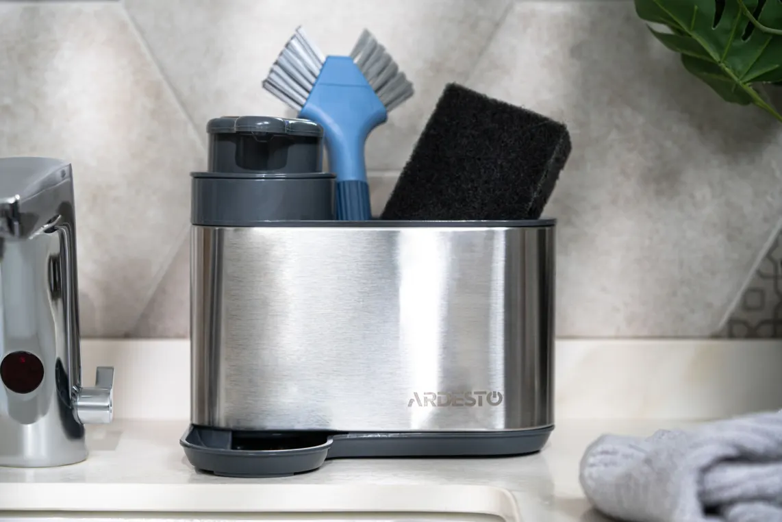 Ardesto Detergent organizer Minimalism, 8x12.7x16cm, plastic, stainless steel, grey