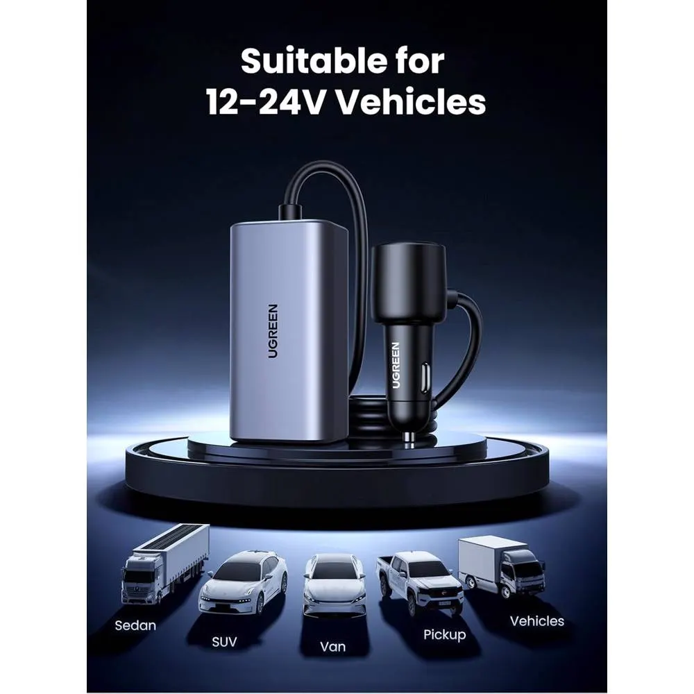 მანქანის დამტენი UGREEN EC706 (35571), 150W, Type-C, USB, Car Charger, Grey