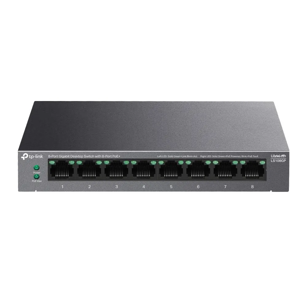 TP-Link, LS108GP, 8-Port Gigabit Desktop Switch with 8-Port PoE+