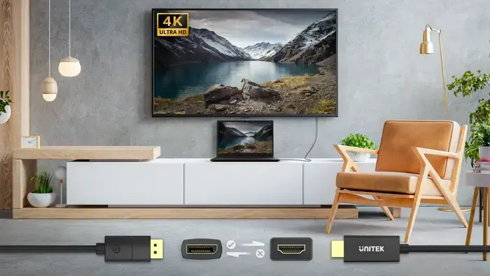 DisplayPort კაბელი V1608A, UNITEK 1.8M, DP1.2 To HDMI 4K 60Hz Adapter Cable, Balck