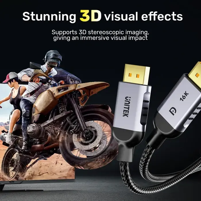 C1626GY01-2M, UNITEK, 2M DisplayPort 2.1 Cable 16K 60Hz & 8K 120Hz