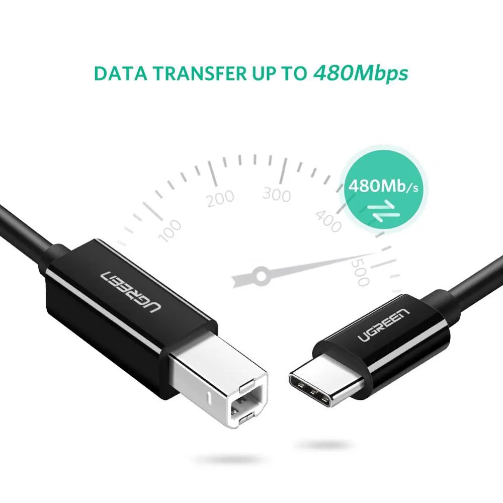 პრინტერის კაბელი UGREEN US241 (50446), Type-C To USB-B, 2m, Black
