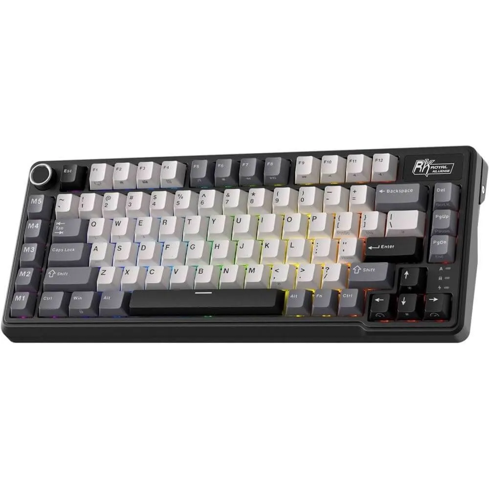 Royal Kludge RK L75-KB-XW RGB Mechanical Keyboard, Beige Switch, Hot Swappable, Wireless, Type-C, Bluetooth, 2.4GHz, Knight Black