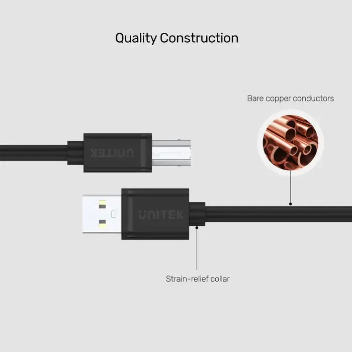 Y-C4001GBK, UNITEK, 2M USB 3.0 USB-A (M) to USB-B (M) Cable