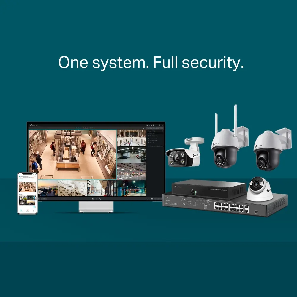 TP-Link VIGI C540 Full-Color Pan Tilt Network Camera - Outdoor, 4MP, 2560 × 1440, 4mm Lens, 93° Diagonal Viewing Angle, Full-Color Night Vision, IR
