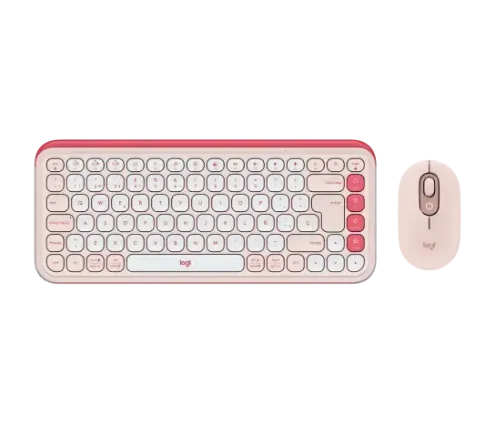 logitech, POP Icon, Keyboard + Mouse (Combo) Rose & Off White
