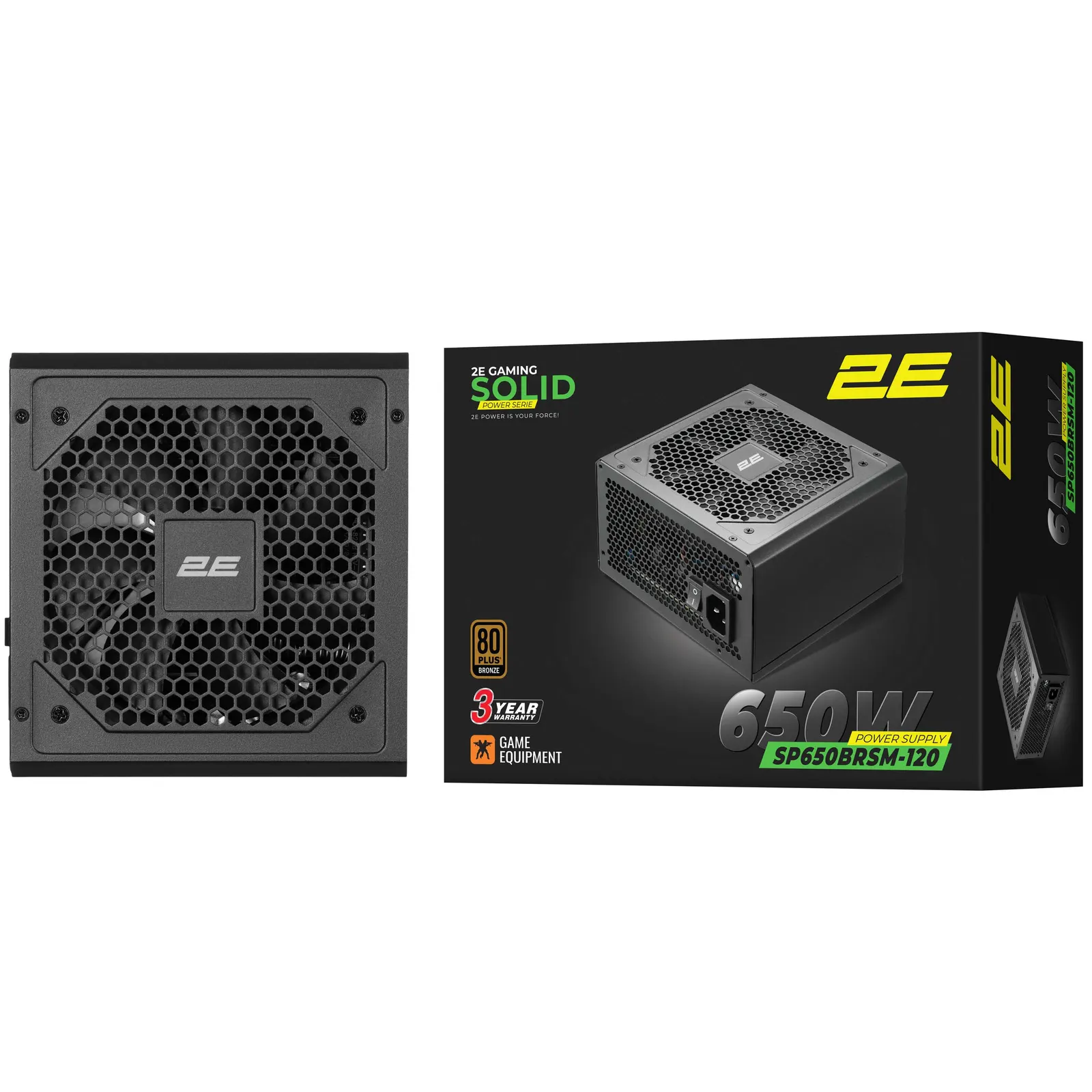 კვების ბლოკი 2E GAMING PSU Solid Power (650W), >85%, 80+ Bronze, 120mm, 1xMB 24pin(20+4), 2xCPU 8pin(4+4), 3xMolex, 6xSATA, 4xPCIe 8pin(6+2), Semi Modular