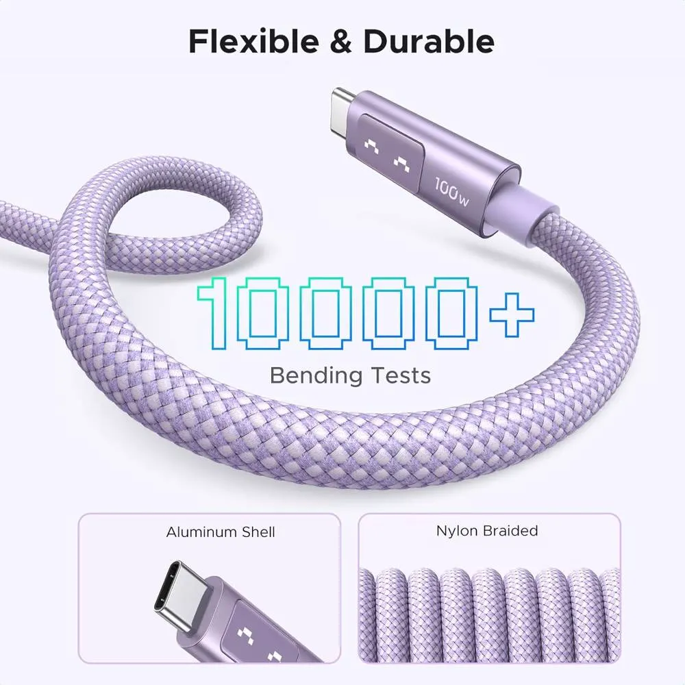 USB კაბელი UGREEN Uno L509 (65092), 100W, Type-C to Type-C Fast Charging Cable, 1M, Purple