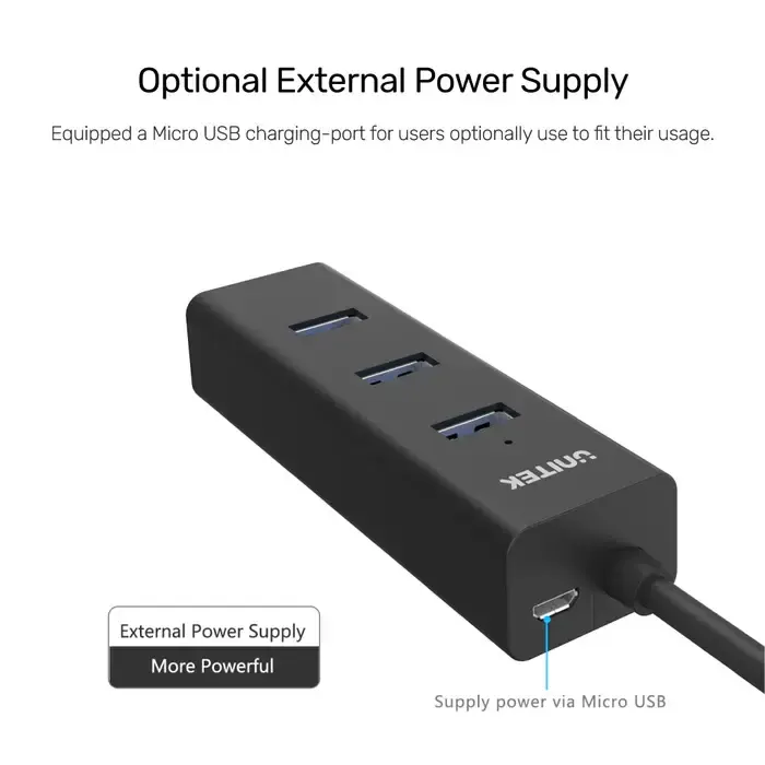 Y-3089, UNITEK 4-in-1 USB3.0 4-Port Hub, Black