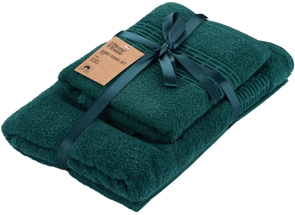 Ardesto Terry towel set Lotus, 50x90cm, 70x140cm, 2pcs, 100% cotton, dark green