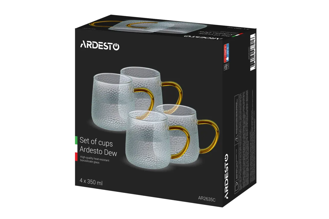 Ardesto Set of cups Dew, 350ml, 4pcs, borosilicate glass, transparent