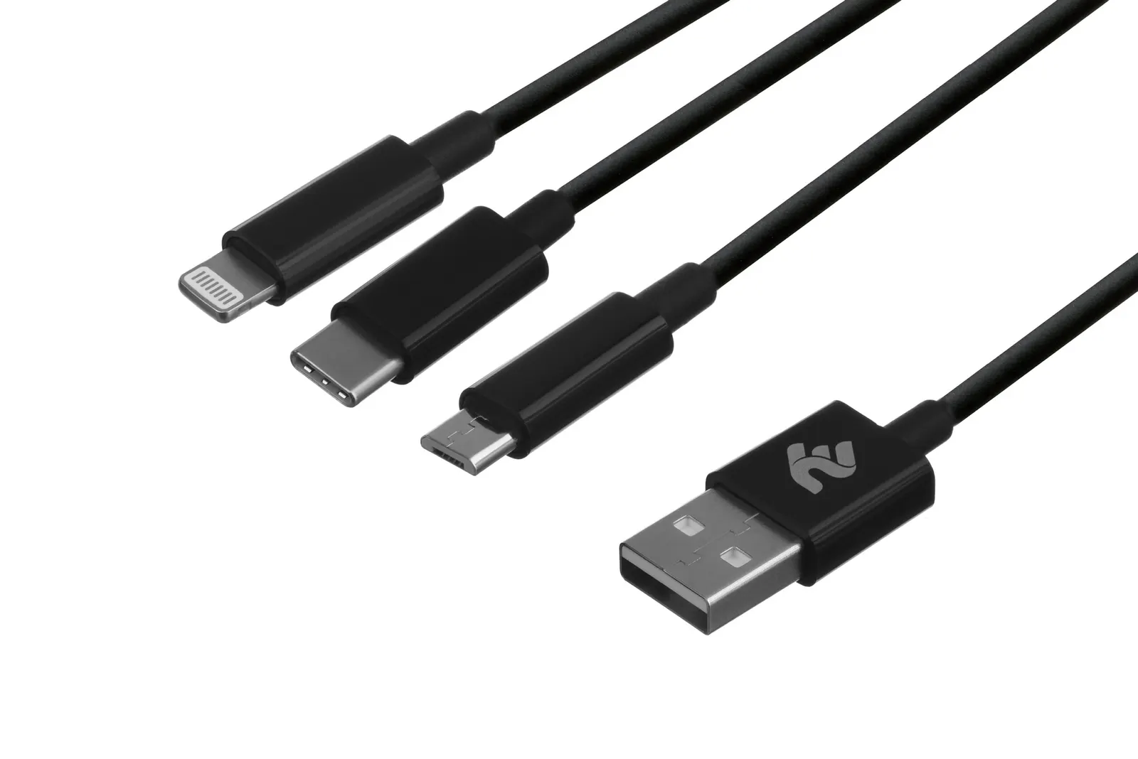 Lightning კაბელი Cable 2E USB 3 in 1 Micro/Lightning/Type C, 5V/2.4A, Black,1.2m