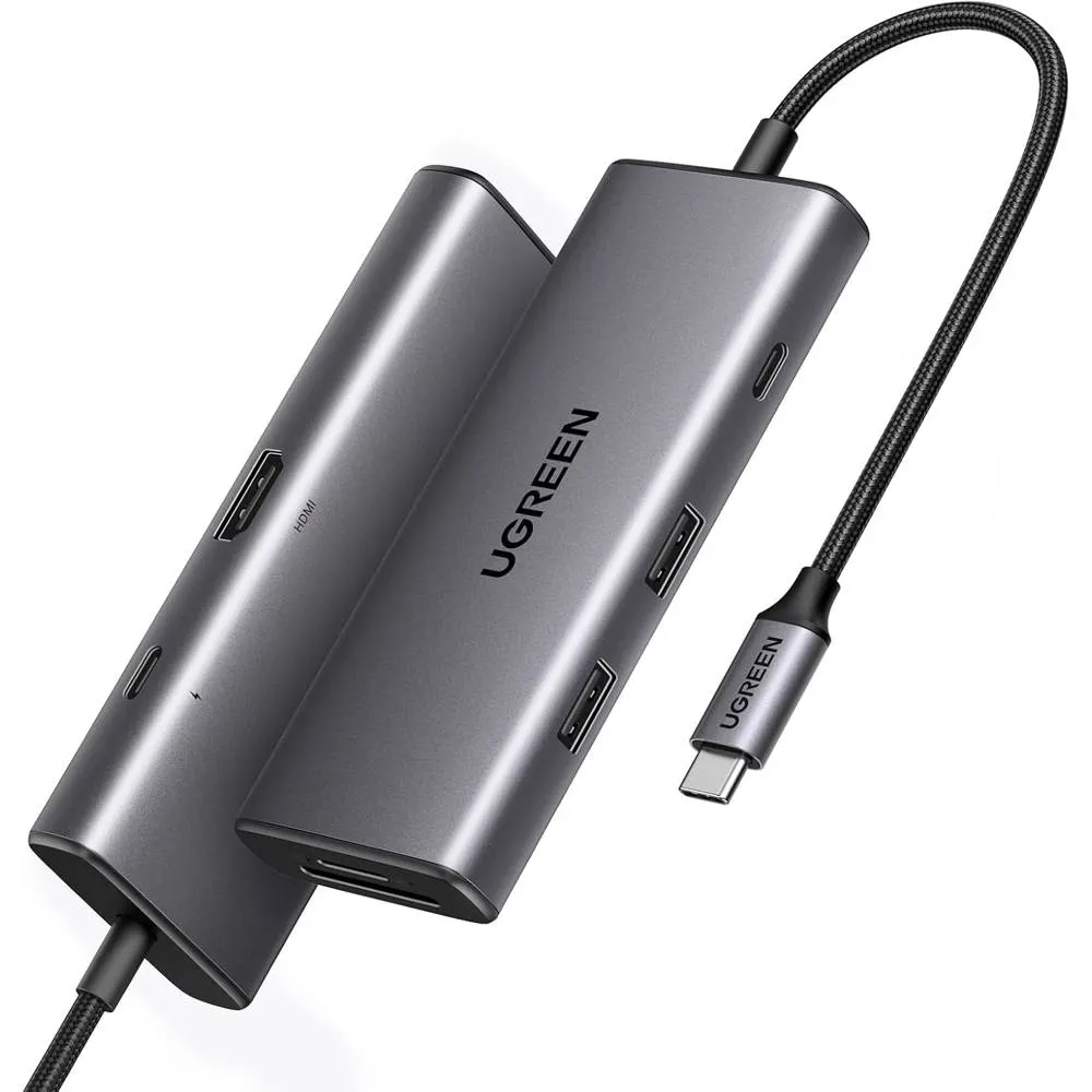 USB-C ჰაბი UGREEN CM498 (15531) Revodok Pro 107, HDMI, USB, SD/TF, Type-C, Hub, Dark Grey