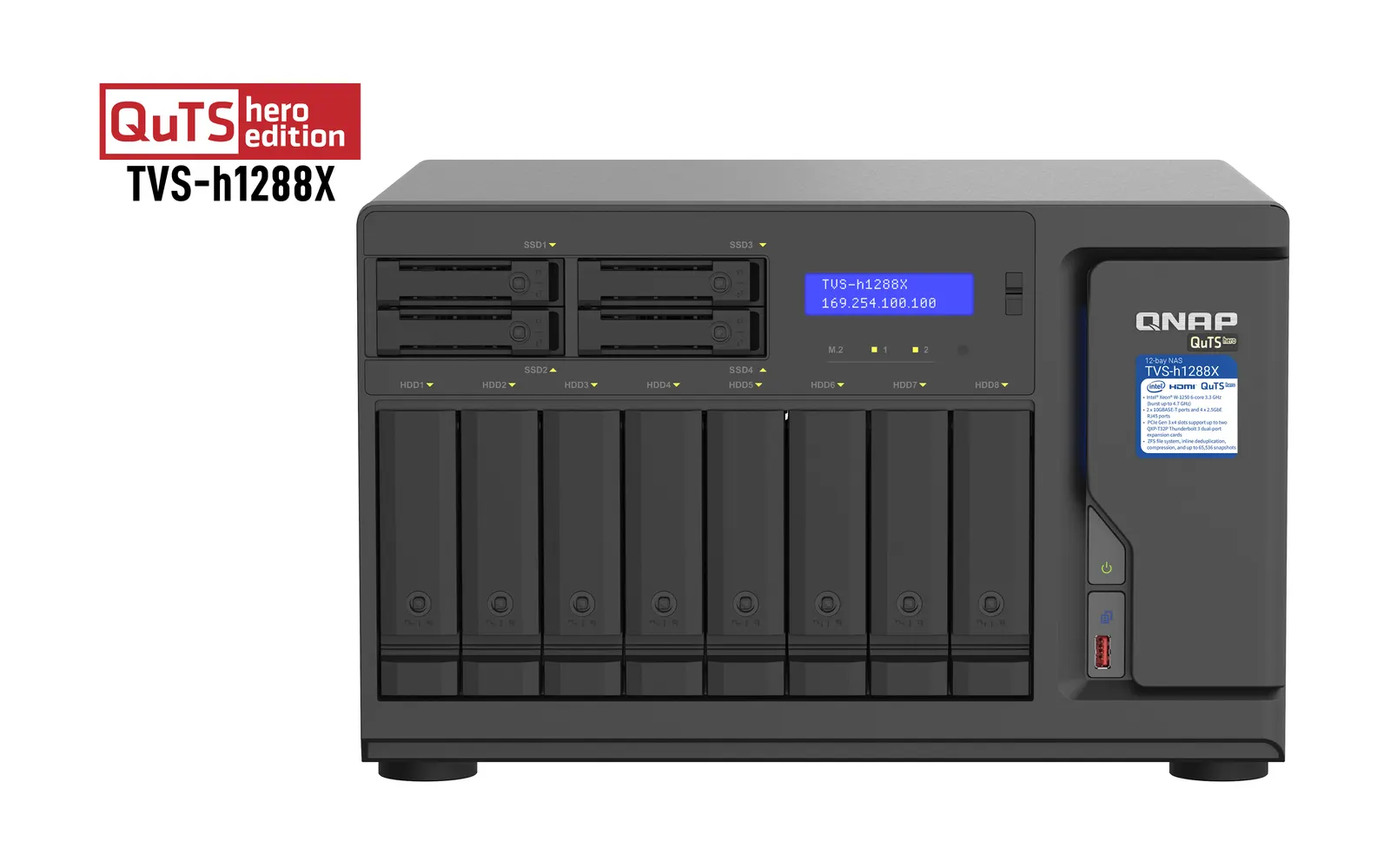 NAS სერვერი 12-Bay TurboNAS (8 x 3.5" HDD + 4 x 2.5" SSD), SATA 6G, Intel Xeon W-1250 6 cores 12 threads 3.3 GHz (boost up to 4.7 GHz), 16GB DDR4 ECC RAM (max. 128GB), 4 x 2.5GbE, 2 x 10GBASE-T 10GbE
