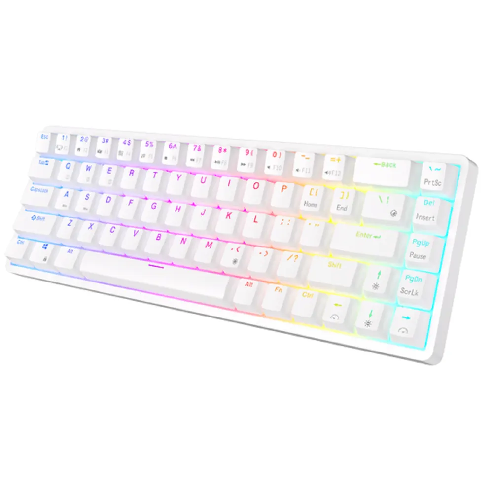 Royal Kludge RK G68 RGB Mechanical Keyboard, Red switch, Hot Swappable, Wireless, USB Type-C, 2.4 GHz, Bluetooth, White
