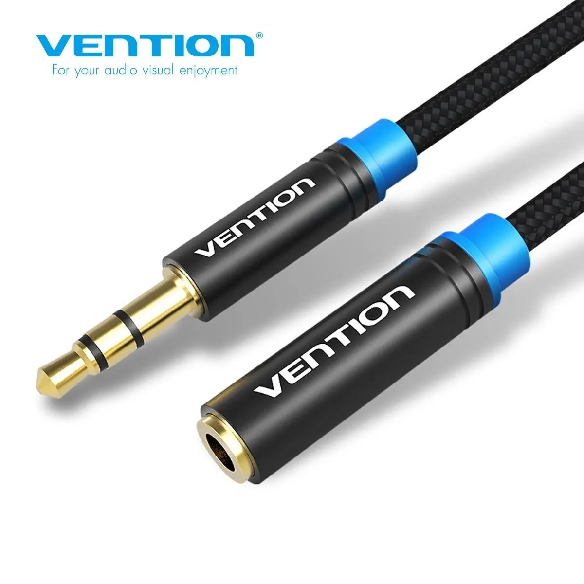 აუდიო/ვიდეო კაბელი VAB-B06-B200-M, Vention Cotton Braided 3.5mm Audio Extension Cable 2M Black Metal Type