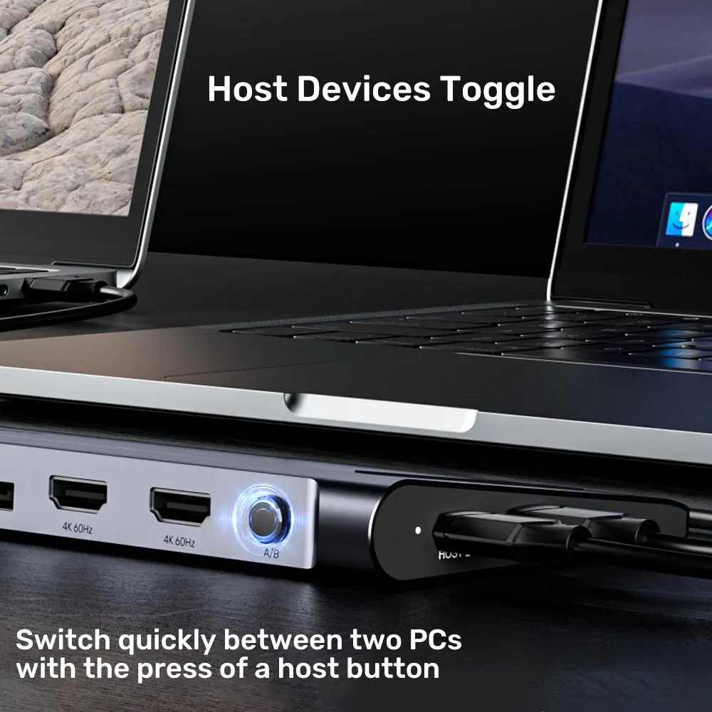 D1106A, UNITEK, Docking Station, 13-in-2 KVM (2*HDMI+DP+USB+2*USB 10Gb+USB-C 10Gbps+SD/Micro+Audio+1GB LAN+PD 100W+DC5V)+HDMI