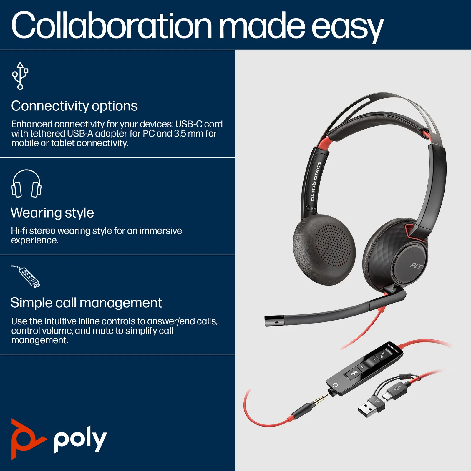 Poly Blackwire 5220 On-ear Black