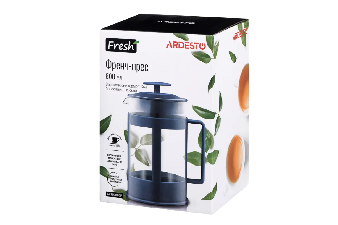 ჩაიდანი ARDESTO French press Fresh, 800 ml, blue, plastic, glass