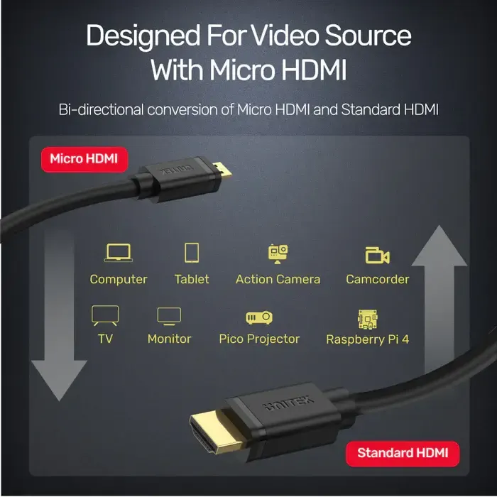 Y-C182, UNITEK, Cable, Micro HDMI (M) to HDMI (M) Cable 2M..