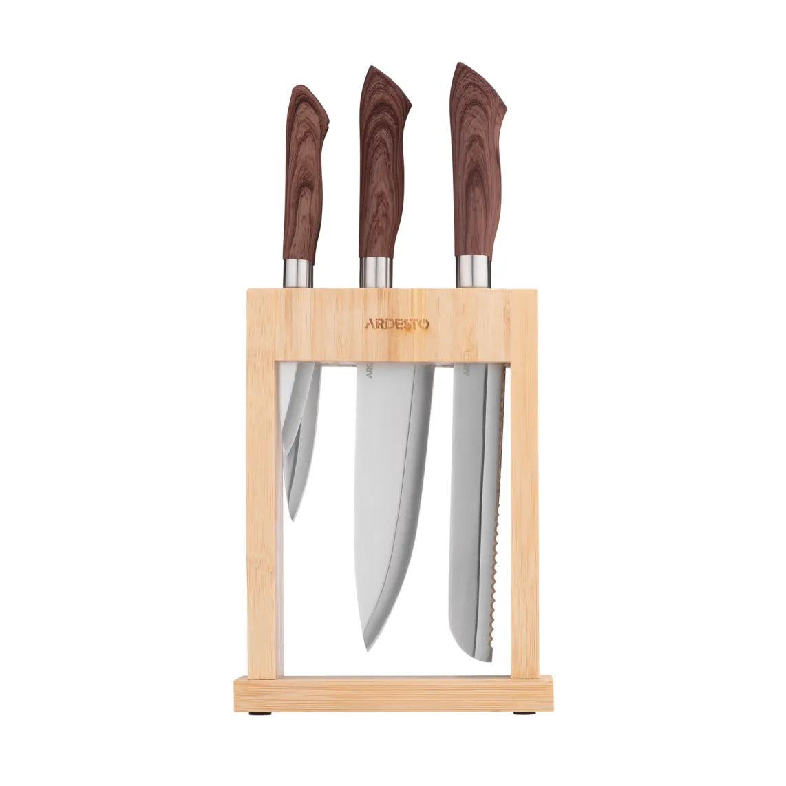 Ardesto Knives Set with block Midori, 6pcs, stainless steel, plastic, bamboo, brown