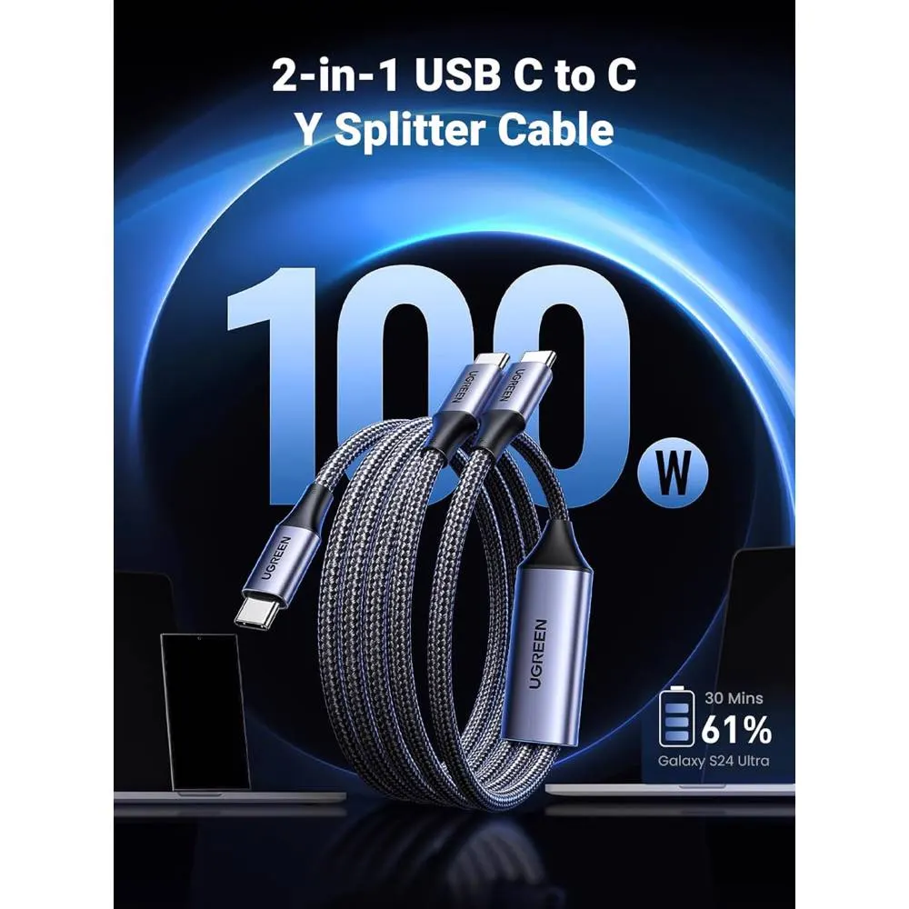 USB cable UGREEN US561 (35087), 100W, Type-C to Type-C, 1.5m, Grey