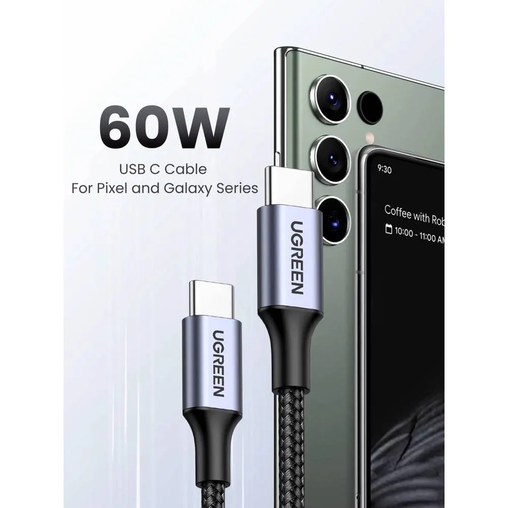 USB კაბელი UGREEN US261 (50149), 60W, Type-C To Type-C, 0.5m, Grey