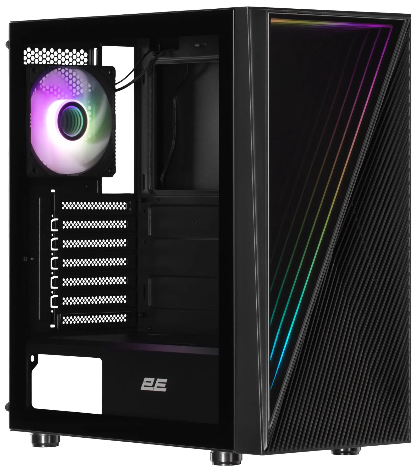 ქეისი 2E Gaming Computer case Infinity G205A, without PSU, 2xUSB 3.0, 1xUSB Type-C, 1x120mm ARGB, 2x120mm, ARGB strip, TG Side Panel, ATX, Black