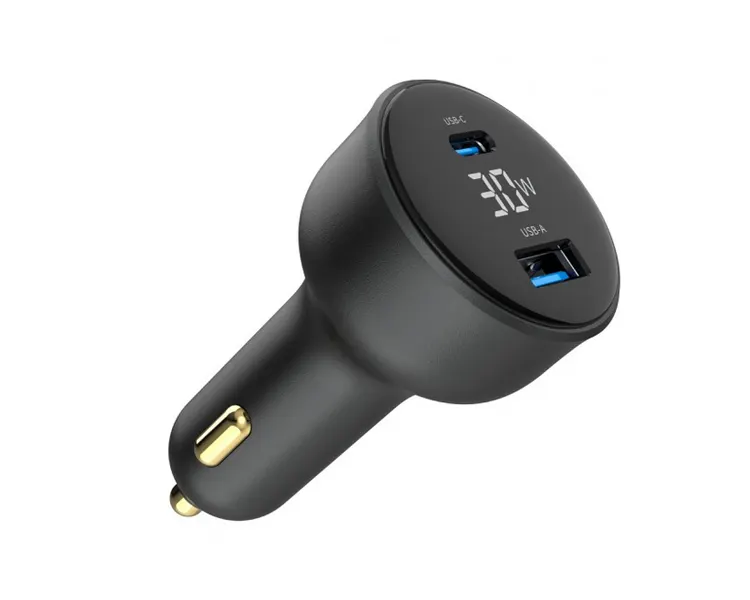 დამტენი Gembird TA-UC-AC2PD30LCD-CAR-01 2-port USB CarFast Charger USB-C PD LCD 30W Black
