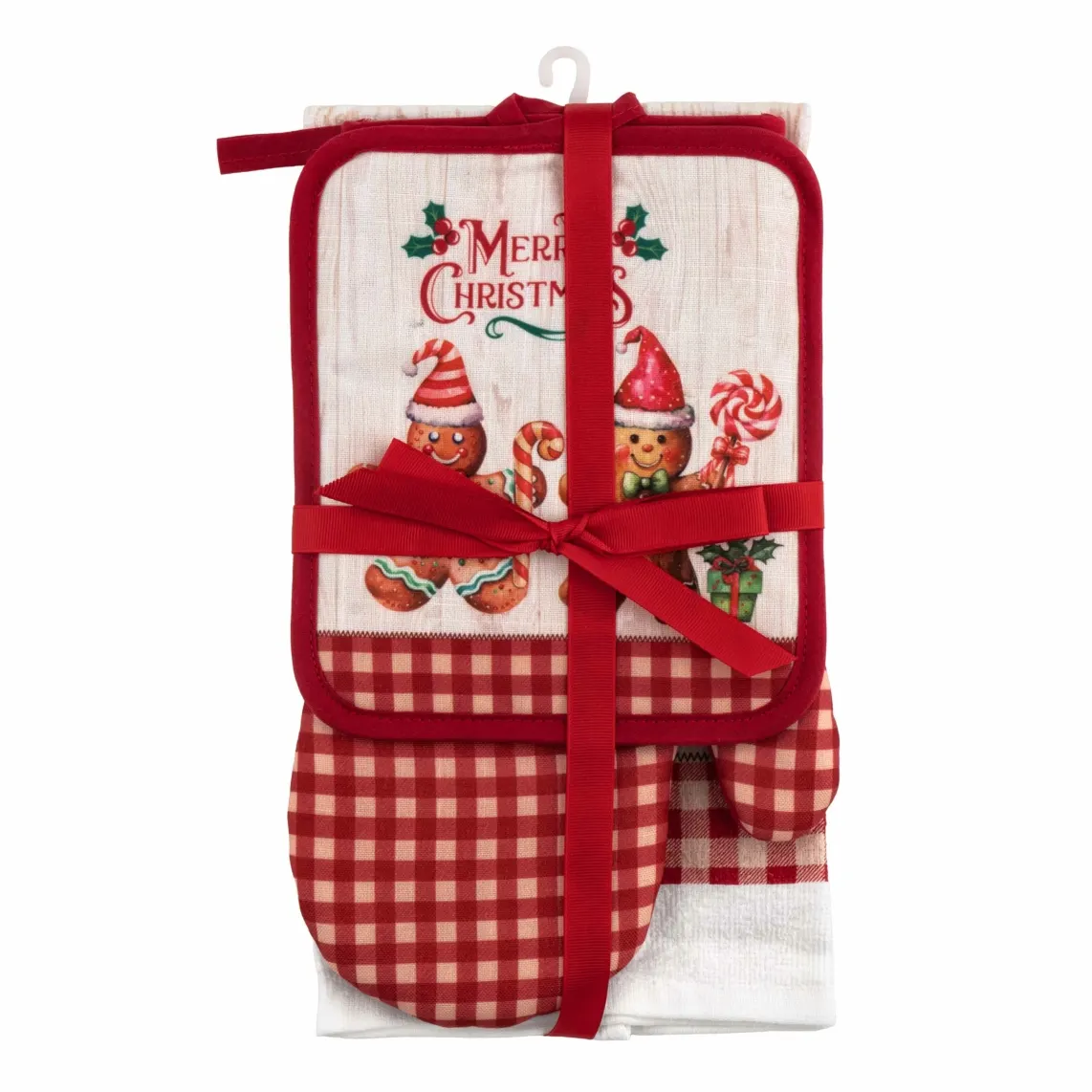 Ardesto Kitchen gift set Christmas Gingerbread, 3pcs, 100% cotton (towel), 100% polyester (pot holders), red