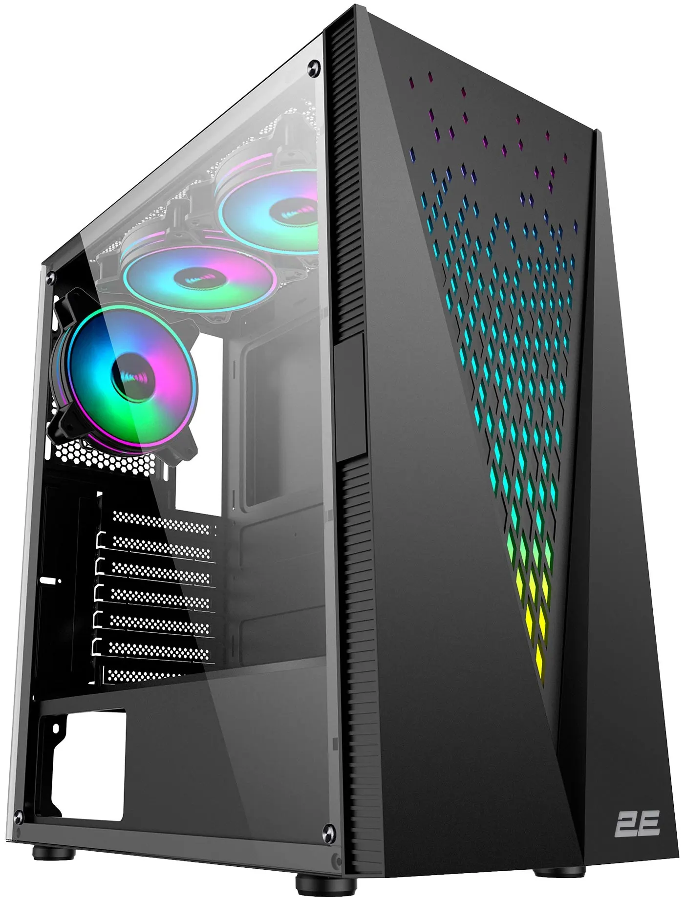 ქეისი 2E GAMING Computer case GALAXY (G2055) MidT, 2xUSB2.0,1xUSB3.0, 3x120mm ARGB+strip,TG (side panel),without PSU,black