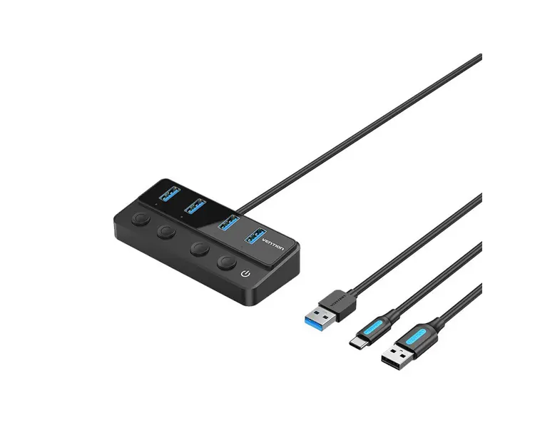 USB ჰაბი Vention CHWBF 5-in-1 USB 3.0 Hub with Individual Power Switches 1m Black