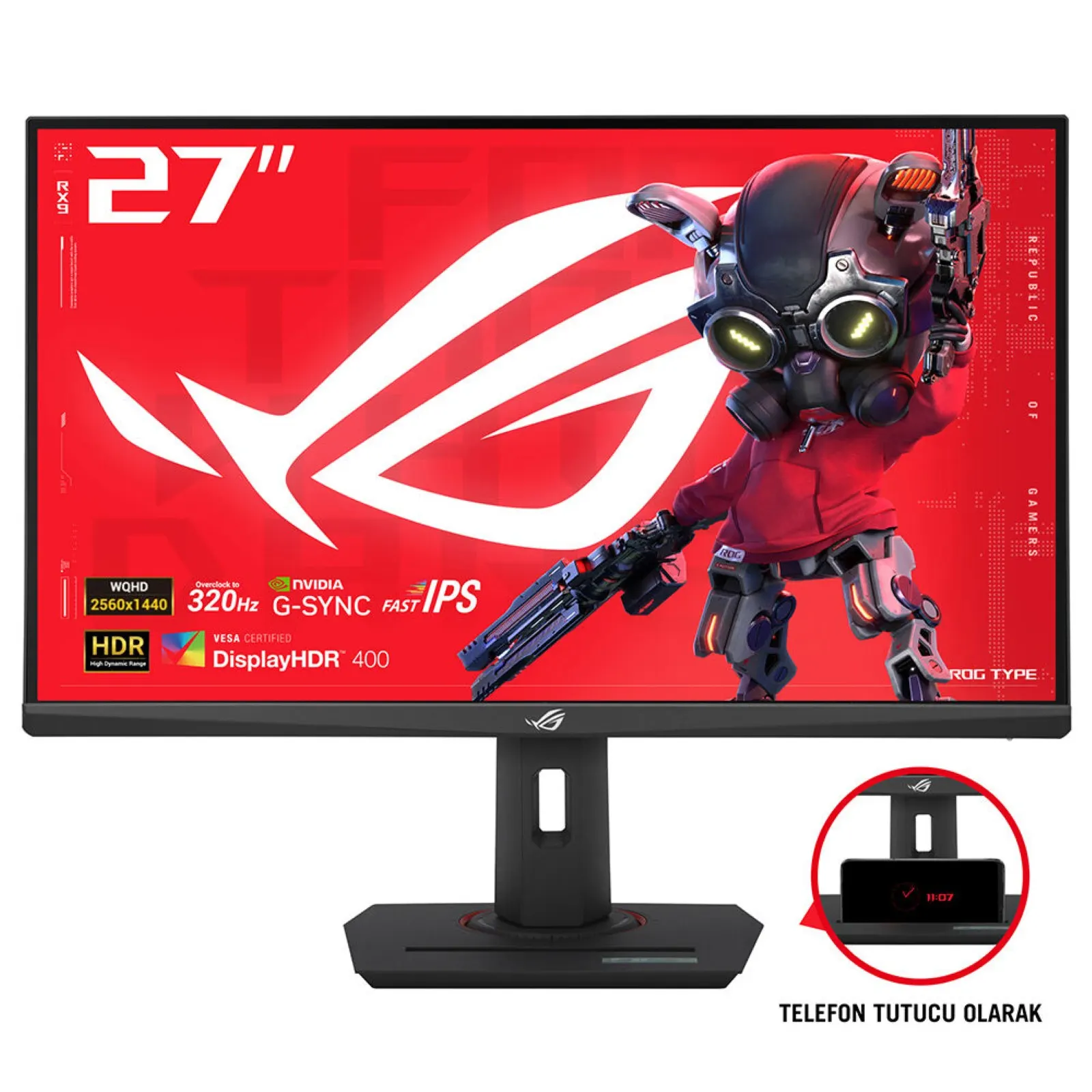 მონიტორი Asus Monitor 27" ROG Strix XG27ACMS HDMI, DP, USB-C, IPS, 2560x1440, 320Hz, 0.3ms, sRGB 130%, AdaptiveSync, Pivot, HDR400