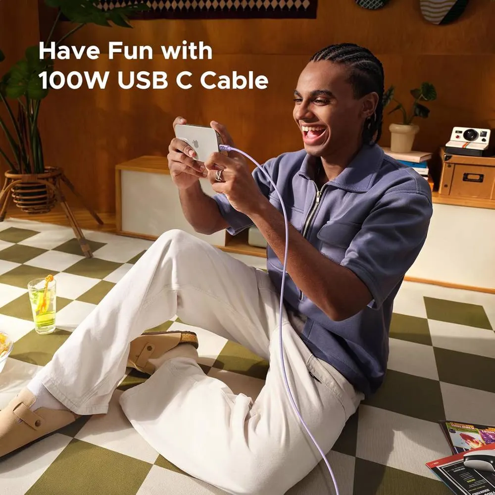 USB კაბელი UGREEN Uno L509 (65092), 100W, Type-C to Type-C Fast Charging Cable, 1M, Purple