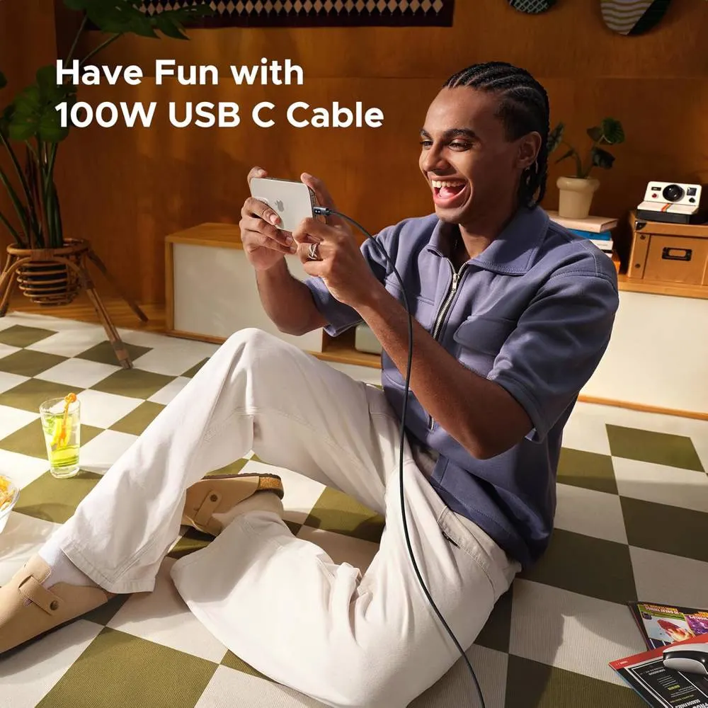 USB კაბელი UGREEN Uno L509 (35512), 100W, Type-C to Type-C, 2M, Black/Grey