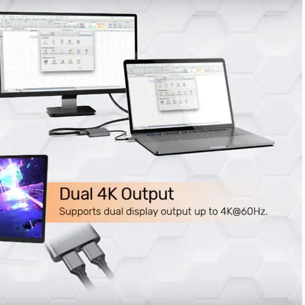 Type-C ადაპტერი V1404A, UNITEK, USB-C to Dual DP1.4 8K Adapter with MST, Space Gray