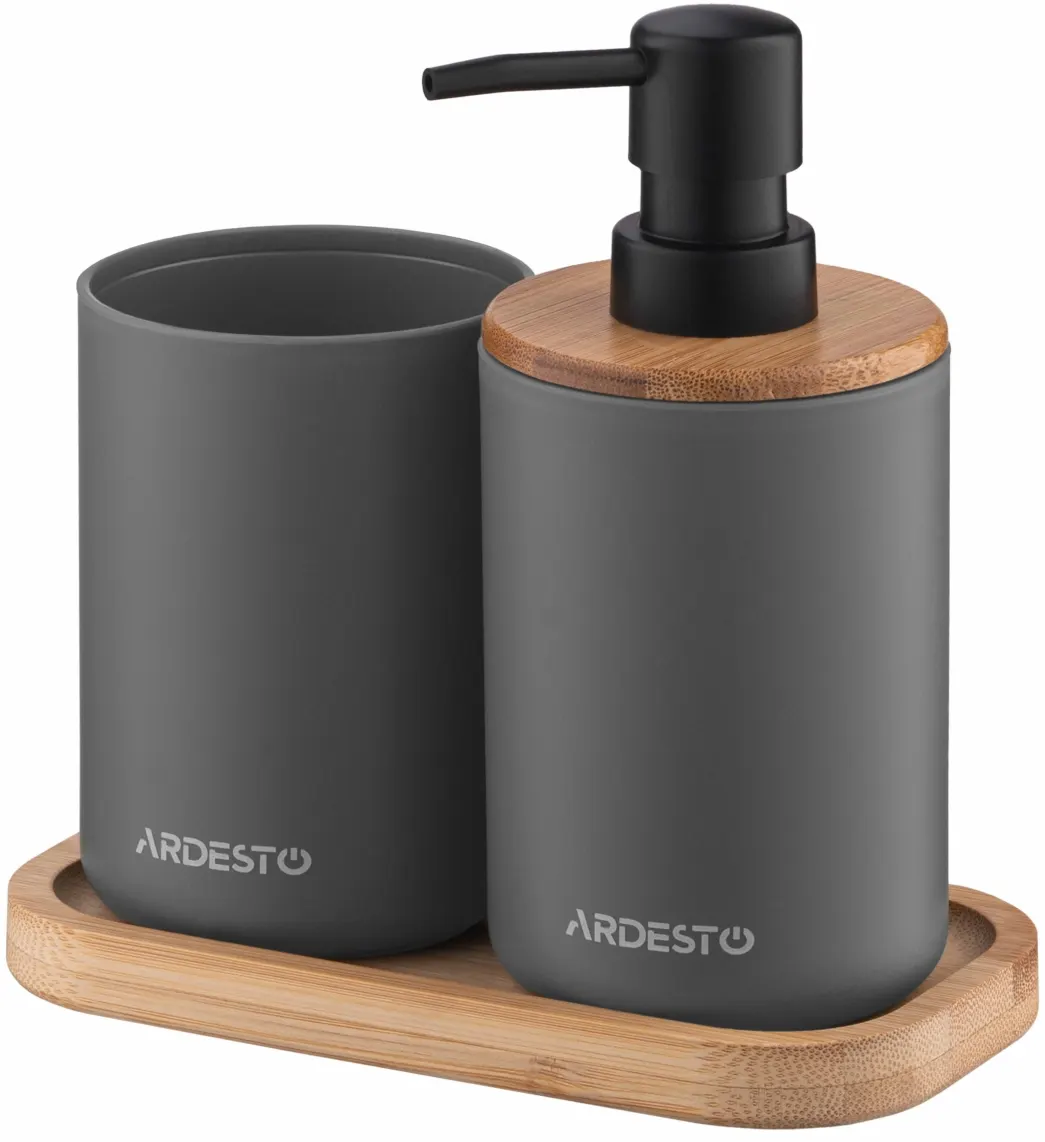 ARDESTO Bathroom set Minimalism 360ml, 3 items, polypropylene, bamboo, dark grey