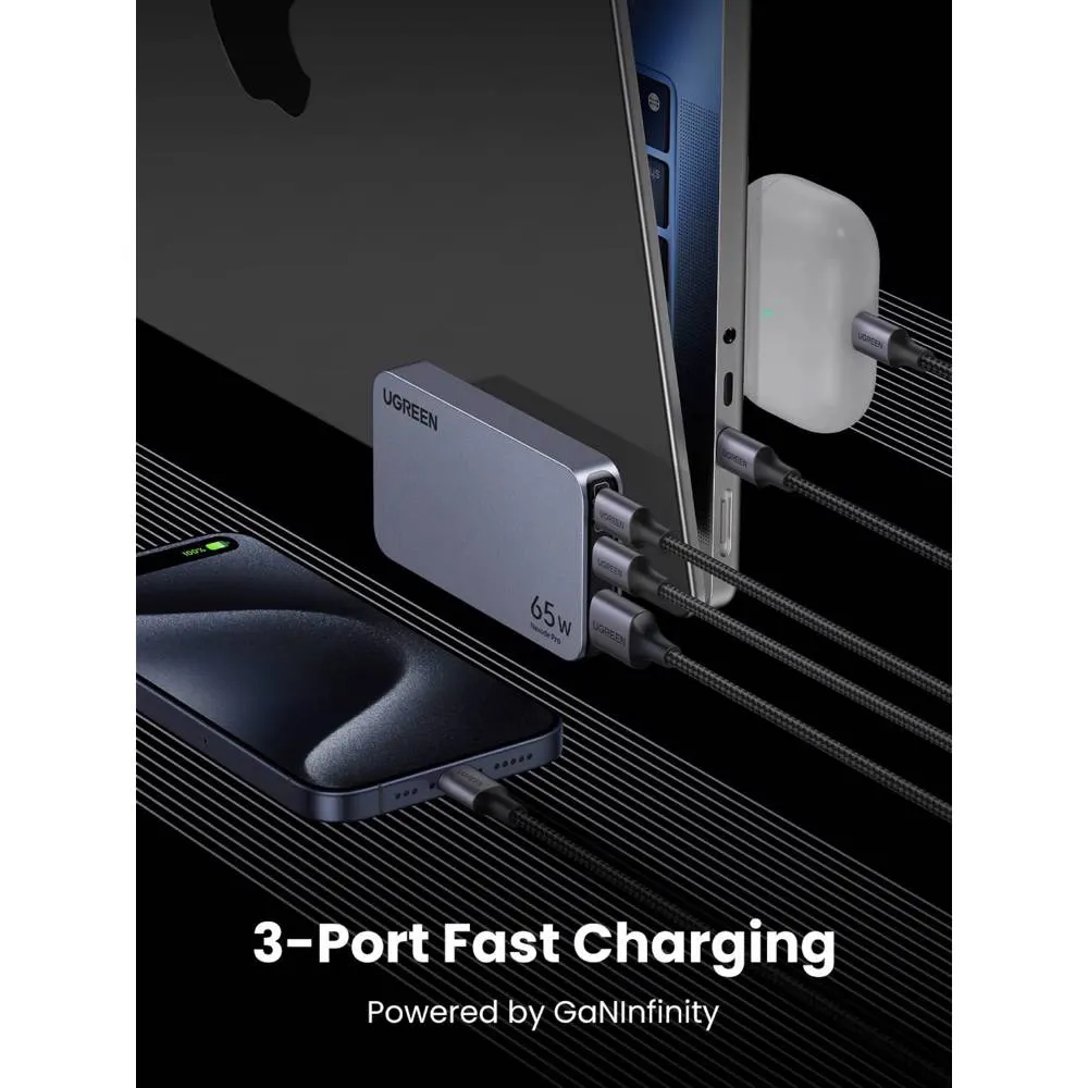 Phone charger UGREEN X753 (25356) Nexode Pro, 65W, USB, Type-C, Ultra Slim Travel Adapter, Grey