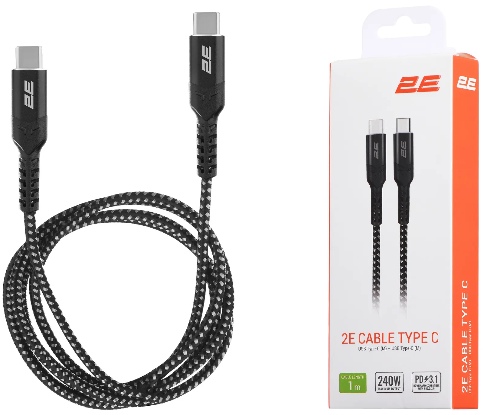 2E Cable USB-C > USB-C charge/data, 1m, 240W Type-C, Aluminum Shell, black