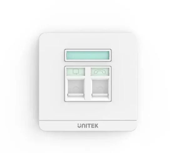 T013A UNITEK Dual RJ45 Ethernet Wall Plate Dual Port Wall Plate, 86mm x 86mm