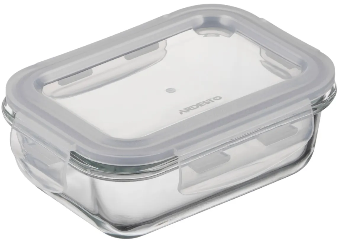 საკვების კონტეინერი Ardesto Food storage container Gemini 0.38l, borosilicate glass, plastic, rectangular, transparent