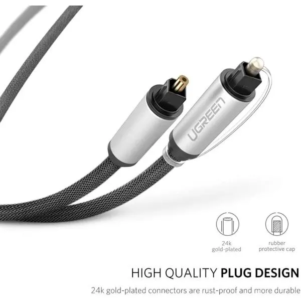 AV108, UGREEN, Cable, Toslink Optical Audio Cable, 2m, Black/Silver.